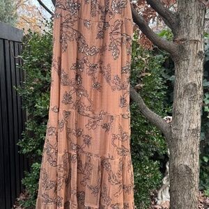 NWT Anthropologie Embroidered Sequin Mesh Maxi Dress – Size L – Neutral Motif